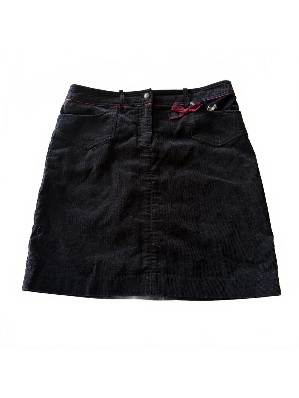 Scottish House Black Corduroy Mini Skirt Plaid Bow Rhinestone Dog Sz L Y2K